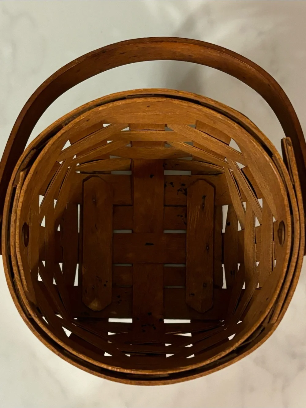 Small Longaberger Woven Wood Basket with Handle, c. 1989